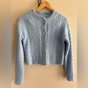 NWOT Emerson Lang Blue Fuzzy Cable-Knit Sweater Cardigan Women’s Size S